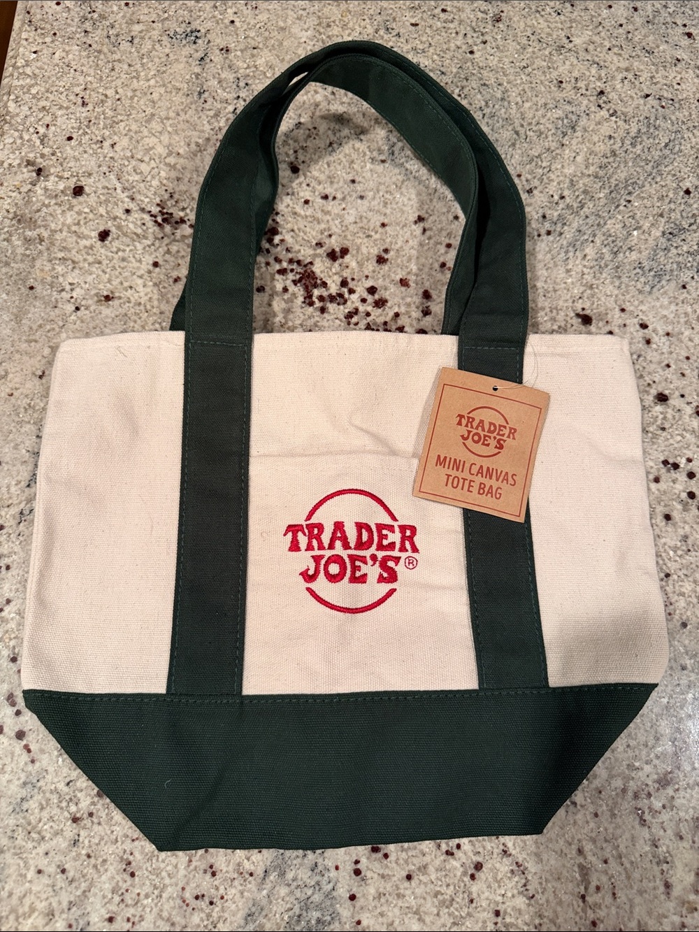 Trader Joe's Mini Canvas Tote Bag in Natural and Dark Green
